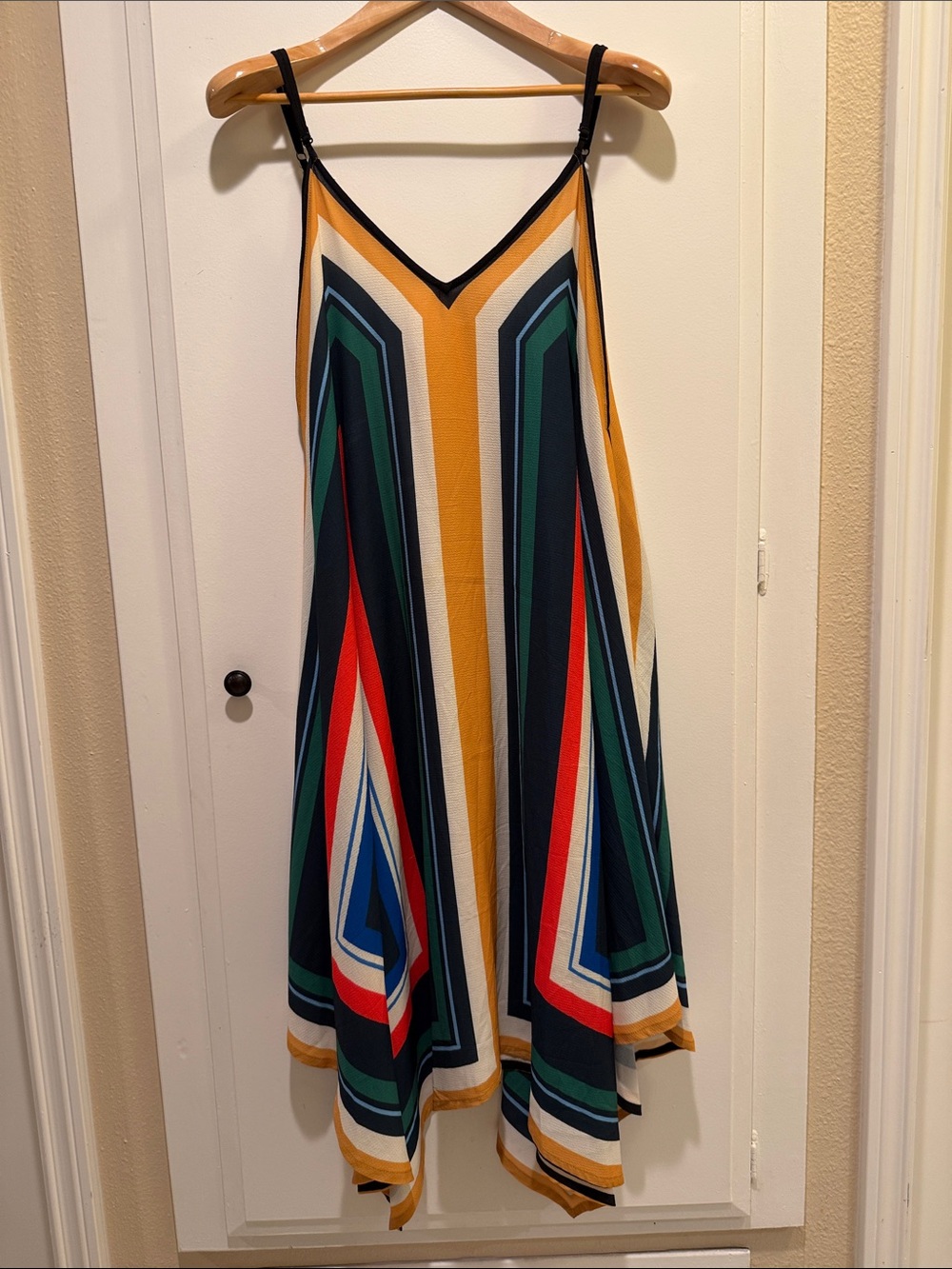 Jealous Tomato Mustard Multi-Color Asymmetrical Spaghetti Strap Dress